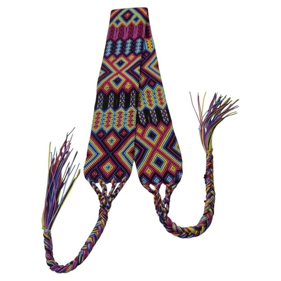 FTWWL Bright Multicolor Cotton Fringe Woven Belt - Picture 3 of 14